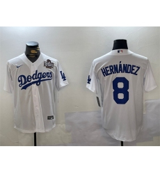 Men's Los Angeles Dodgers #8 Enrique Hernández White 2024 World Series Cool Base Stitched Baseball Jersey