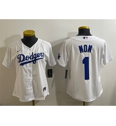 Women's Los Angeles Dodgers #1 Mom White Cool Base Stitched Baseball Jersey(Run Small)