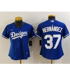 Women's Los Angeles Dodgers #37 Teoscar Hernandez Blue Cool Base Stitched Jersey