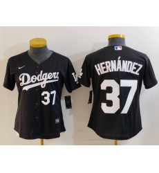 Women's Los Angeles Dodgers #37 Teoscar Hernandez Number Black Cool Base Stitched Jerseys