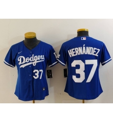 Women's Los Angeles Dodgers #37 Teoscar Hernandez Number Blue Cool Base Stitched Jerseys