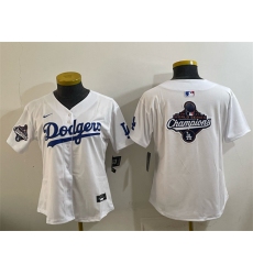 Women's Los Angeles Dodgers White 2025 World Series & Champions Big Logo Home Limited Stitched Baseball Jersey(Run Small)