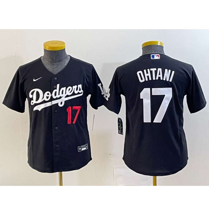 Youth Los Angeles Dodgers #17 Shohei Ohtani Number Black Turn Back The Clock Stitched Cool Base Jersey