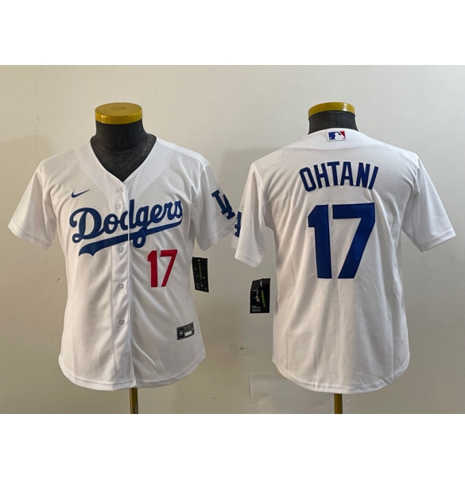Youth Los Angeles Dodgers #17 Shohei Ohtani Number White Stitched Cool Base Nike Jersey