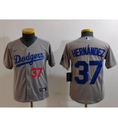 Youth Los Angeles Dodgers #37 Teoscar Hernandez Number Grey Cool Base Stitched Jersey