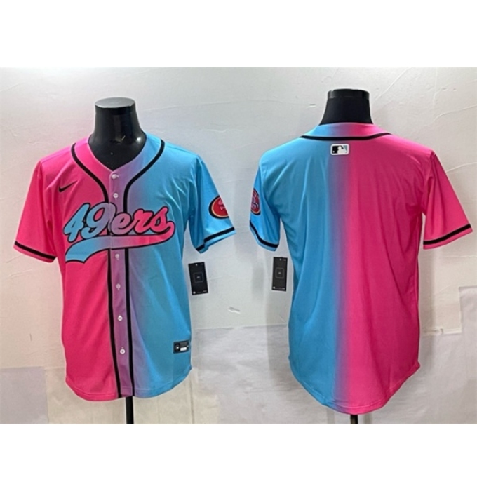 Men's San Francisco 49ers Blank Pink Blue Limited Stitched Baseball Jersey