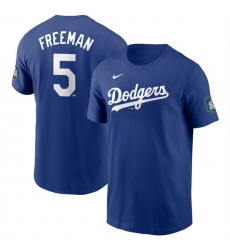 Men's Los Angeles Dodgers #5 Freddie Freeman Royal 2024 World Tour Seoul Series Name & Number T-Shirt