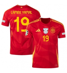 Men's Spain Team #19 Lamine Yamal Scarlet 2024 Home Soccer Jersey