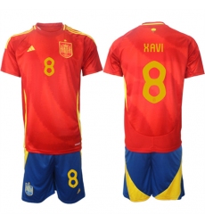 Men's Spain Team #8 Xavi 2024-25 Red Home Soccer Jersey Suit
