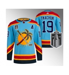 Men's Florida Panthers #19 Matthew Tkachuk Blue 2023 Stanley Cup Final Reverse Retro Stitched Jersey