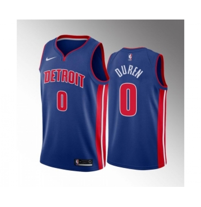 Men's Detroit Pistons #0 Jalen Duren 2022 Draft Blue Basketball Stitched Jersey