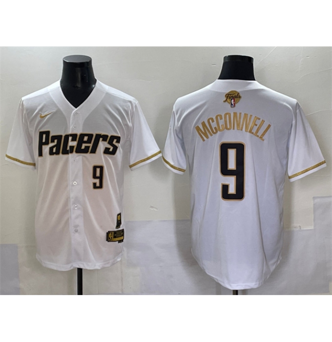 Men's Indiana Pacers #9 T.J. McConnell White Gold 2025 Finals Vapor Stitched Baseball Jersey