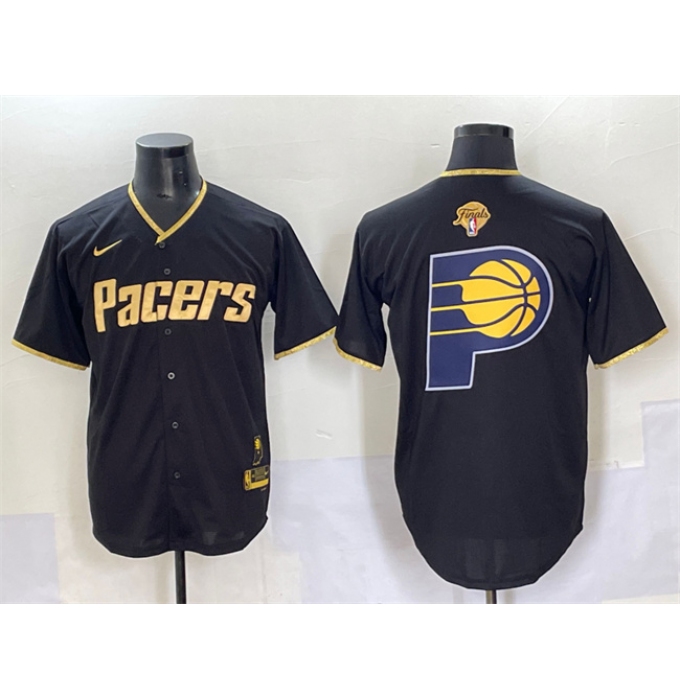 Men's Indiana Pacers Team Big Logo Black Gold 2025 Finals Vapor Stitched Baseball Jersey