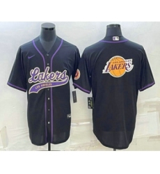 Men's Los Angeles Lakers Black Team Big Logo Cool Base Stitched Baseball Jersey