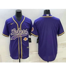 Men's Los Angeles Lakers Blank Purple With Cool Base Stitched Baseball Jersey