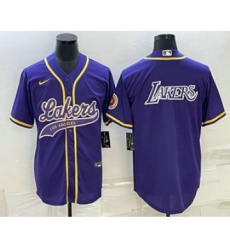 Men's Los Angeles Lakers Purple Big Logo Cool Base Stitched Baseball Jersey