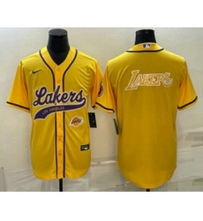 Men's Los Angeles Lakers Yellow Big Logo With Cool Base Stitched Baseball Jerseys