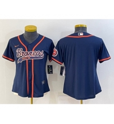 Youth Denver Broncos Blank Navy With Patch Cool Base Stitched Baseball Jersey