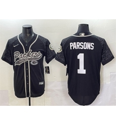 Men's Green Bay Packers #1 Micah Parsons Black Reflective With Cool Base Stitched Baseball Jersey