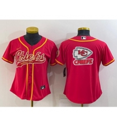 Women's Kansas City Chiefs Red Team Big Logo With Patch Cool Base Stitched Baseball Jersey