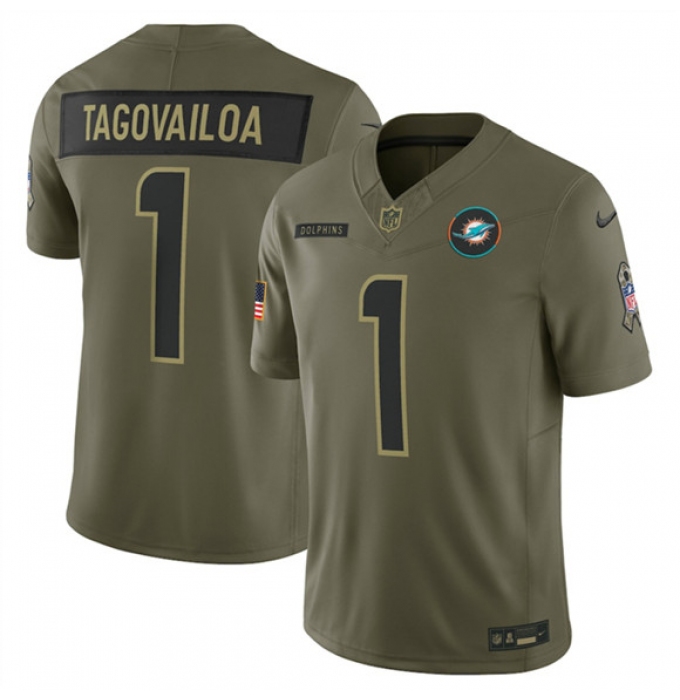 Men's Miami Dolphins #1 Tua Tagovailo Olive 2025 F.U.S.E. Salute to Service Limited Football Stitched Jersey