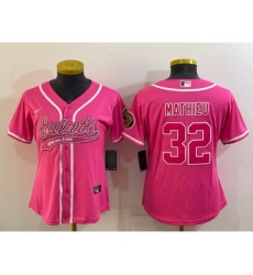 Women's New Orleans Saints #32 Tyrann Mathieu Pink With Patch Cool Base Stitched Baseball Jersey