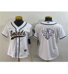Youth New Orleans Saints White Team Big Logo With Patch Cool Base Stitched Baseball Jersey