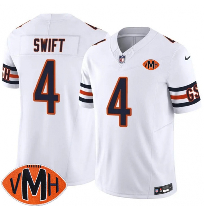 Men's Chicago Bears #4 D'Andre Swift White 2025 F.U.S.E. With Illinois and VMH Vapor Untouchable Limited Football Stitched Jersey