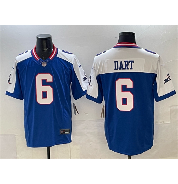 Men's New York Giants #6 Jaxson Dart Royal White 2025 Draft F.U.S.E. State Patch Vapor Limited Stitched Football Jersey