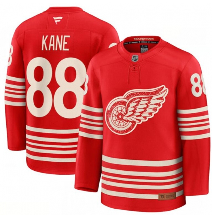 Men's Detroit Red Wings #88 Patrick Kane Red 2025 Centennial Premium Stitched Jersey