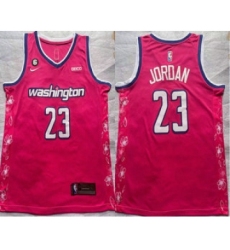 Men's Washington Wizards #23 Michael Jordan 2022 Pink City Edition With 6 Patch Stitched Jersey With Sponsor