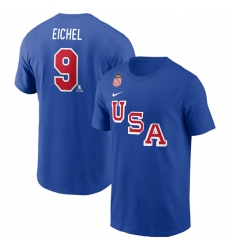 Men's US Hockey #9 Jack Eichel Royal 2026 Name & Number T-Shirt