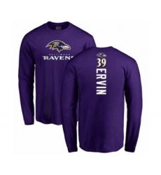 Football Baltimore Ravens #39 Tyler Ervin Purple Backer Long Sleeve T-Shirt