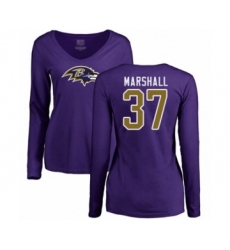 Football Women's Baltimore Ravens #37 Iman Marshall Purple Name & Number Logo Long Sleeve T-Shirt