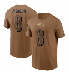 Men's Baltimore Ravens #8 Lamar Jackson 2023 Brown Salute To Service T Shirt