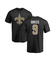 Football New Orleans Saints #9 Drew Brees Black Name & Number Logo T-Shirt