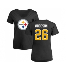 Football Women's Pittsburgh Steelers #26 Rod Woodson Black Name & Number Logo Slim Fit T-Shirt
