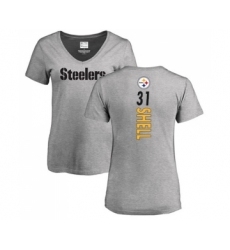 Football Women's Pittsburgh Steelers #31 Donnie Shell Ash Backer V-Neck T-Shirt