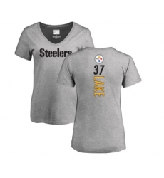 Football Women's Pittsburgh Steelers #37 Carnell Lake Ash Backer V-Neck T-Shirt