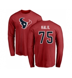 Football Houston Texans #75 Matt Kalil Red Name & Number Logo Long Sleeve T-Shirt