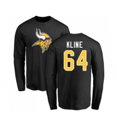 Football Minnesota Vikings #64 Josh Kline Black Name & Number Logo Long Sleeve T-Shirt