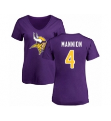 Football Women's Minnesota Vikings #4 Sean Mannion Purple Name & Number Logo Slim Fit T-Shirt