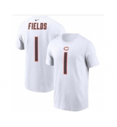 Men's Chicago Bears #1 Justin Fields 2021 White Football Draft First Round Pick Player Name & Number T-Shirt
