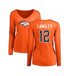 Football Women's Denver Broncos #12 Brendan Langley Orange Name & Number Logo Long Sleeve T-Shirt