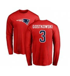 Football New England Patriots #3 Stephen Gostkowski Red Name & Number Logo Long Sleeve T-Shirt