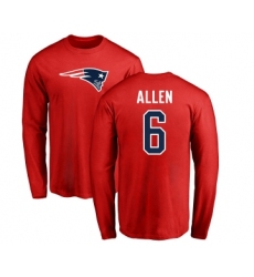 Football New England Patriots #6 Ryan Allen Red Name & Number Logo Long Sleeve T-Shirt