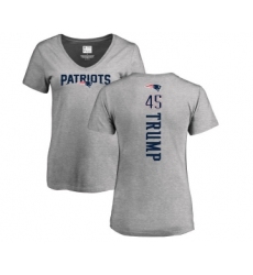 Football Women's New England Patriots #45 Donald Trump Ash Backer V-Neck T-Shirt