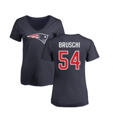 Football Women's New England Patriots #54 Tedy Bruschi Navy Blue Name & Number Logo Slim Fit T-Shirt