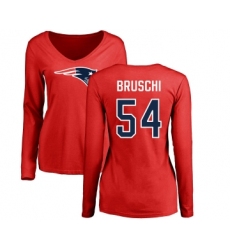 Football Women's New England Patriots #54 Tedy Bruschi Red Name & Number Logo Slim Fit Long Sleeve T-Shirt