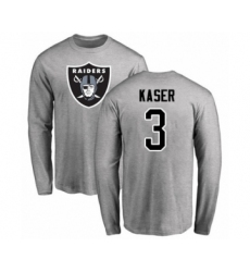 Football Oakland Raiders #3 Drew Kaser Ash Name & Number Logo Long Sleeve T-Shirt